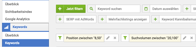 Schwellenkeywirds mit Sistrix identifizieren